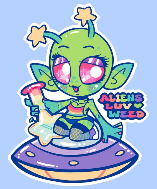 Aliens Luv Weed Sticker | WEIRD STUFF | 420 | Waterproof